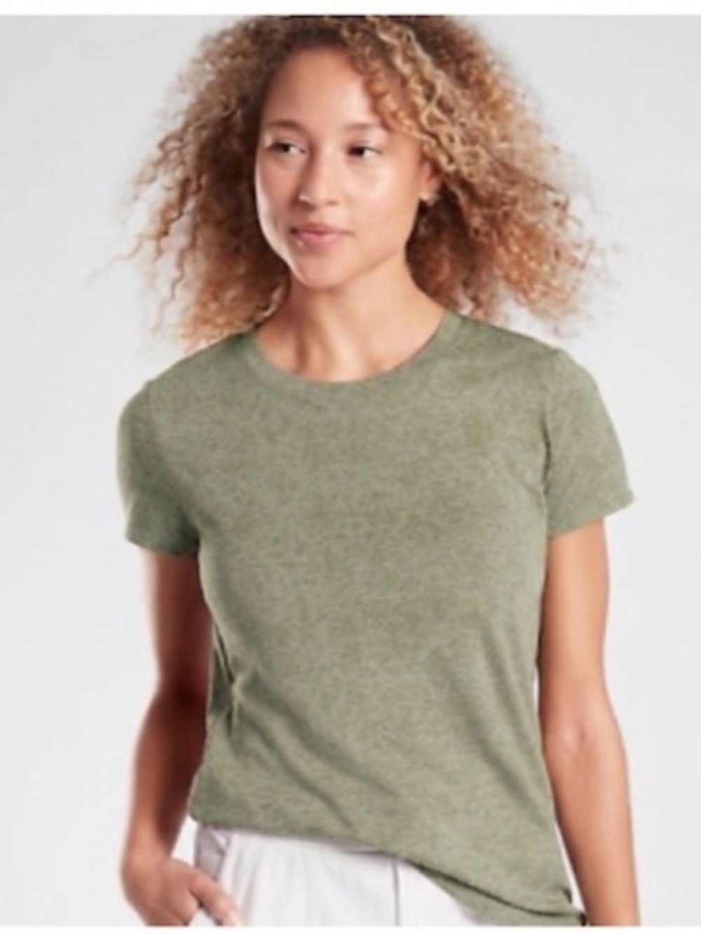 Athleta Organic Cotton Green Snakeskin Print Short Sleeve Top